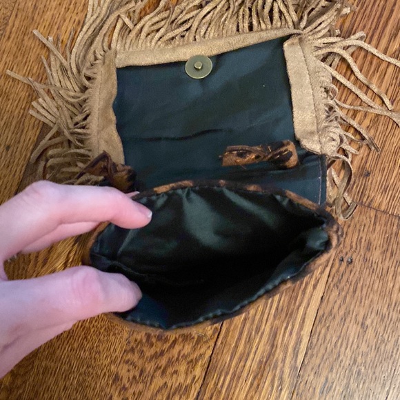 Long Strap Brown & Black Fringe Leopard Print Mini Purse - Picture 9 of 9